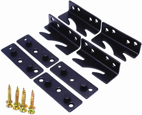 Bed Rail Bracket - Black Heavy Duty Non-Mortise Fasteners, Set of 4 (Screws Included)
