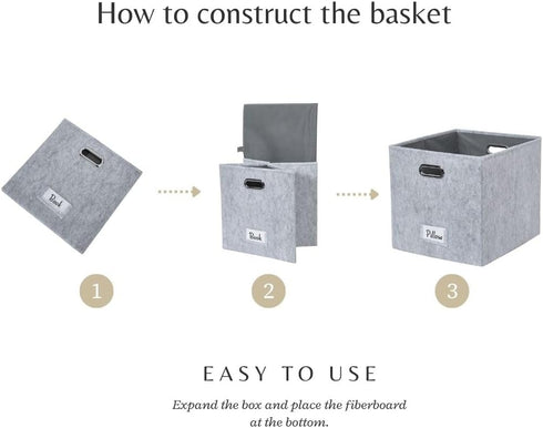DECOMOMO Storage Basket 13x15x13 Cube Bins with Label Holder, Felt Fabric Storage Cubes for Shelves Closet Toys Clothes