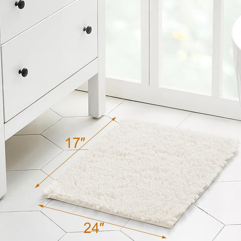 Walensee Bathroom Rug, Non Slip Bath Mat (24x17 Inch Ivory), Water Absorbent Super Soft Chenille for Shower Floor