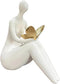 Lescafita White Abstract Sitting Figurine with Gold Butterfly Modern Shelf Sitter Sculpture