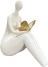 Lescafita White Abstract Sitting Figurine with Gold Butterfly Modern Shelf Sitter Sculpture