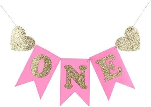 Hongkai Glitter Gold 1st Birthday Highchair Banner girl baby Birthday ONE Banner One