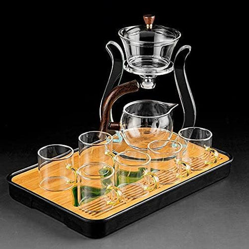 Set Set (6 RORA Lazy Kungfu Glass Tea Semi Automatic Drip Rotating with Infuser Glass Teapot cups)