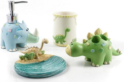 WENDIN Set, Cartoon Series Bath Accessory Soap Dispenser Pump, Toothbrush Holder, Tumbler, Soap Dish Resin Art Color