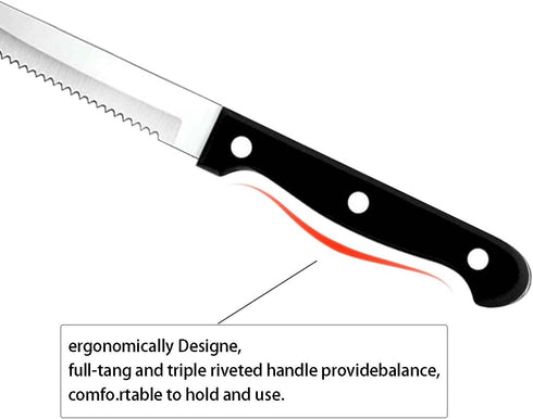 faderic Serrated-Steak Knives Set of 48: Black Full-Tang Triple Rivet Kitchen Steak Knife Set, 4.5 In, Dishwasher Safe