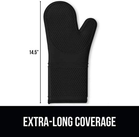 GORILLA GRIP BPA-Free Soft Silicone Oven Mitts, 14.5x8.3, Heat Resistant Cooking Gloves, Set of 2, Black