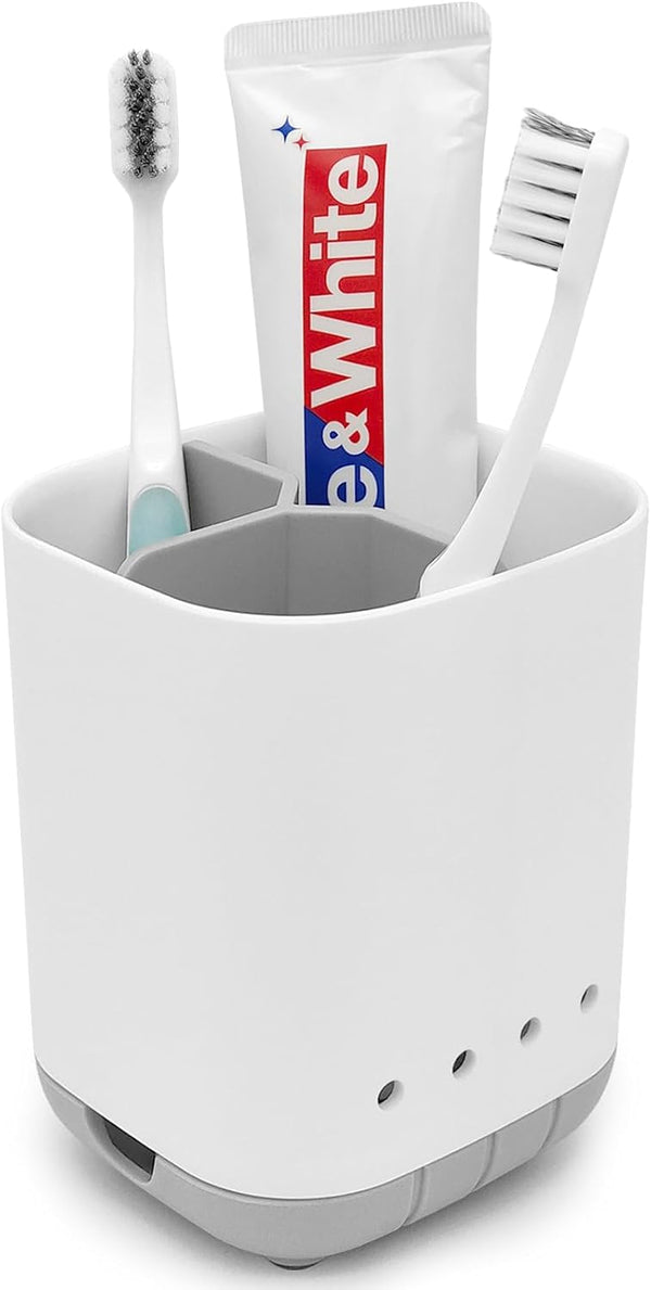 Bathroom Toothbrush Holder, Grey Plastic Detachable Organizer Caddy with 3 Slots for Electric Toothbrush and Toothpaste