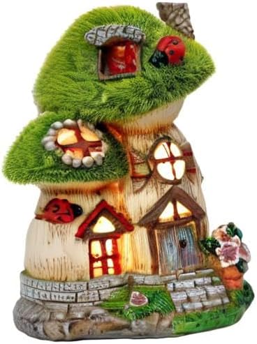 TERESA'S COLLECTIONS Mushroom Garden Statues with Outdoor Solar Light for Garden Decor, Green Flocked Decorations Resin