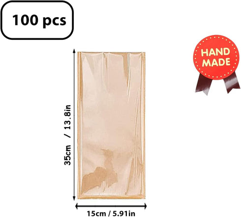 Farsheo 100PCS Packaging Sticker(14"Kraft 100PCS) French Bread Bags Bakery Bags with Clear Window Large Baguette Bread