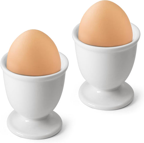 vibedor 2 Pcs Ceramic Egg Stand Holders, Porcelain Egg Holders White Egg Cups for Soft Boiled Eggs in Kitchen