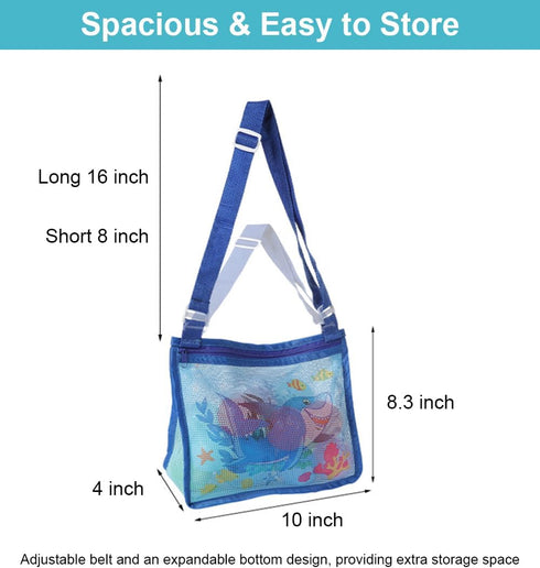 Hiflyer 2 Pack Seashell Mesh Bags with Zipper, Shell Bag for Sand Toys Mesh Bag for Toys, Beach Must Haves for Kids