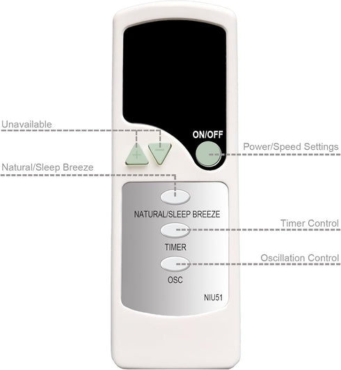 Replacement Remote Control for Holmes Tower Fan HT38R/HT38RB2 HTF3610AR, C124061901D08 (NIU51)