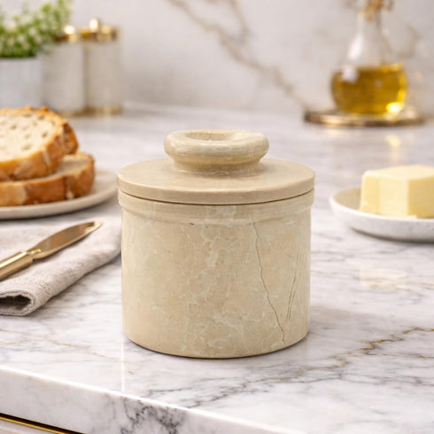 4" 90ml/3oz Verona Marble Butter Keeper - French Butter Crock with Lid - Freezer Safe Stone Butter Dish - Capacity