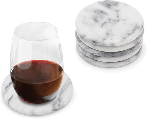Fox Run Natural White Polished Marble Stone Coasters, Set of 6