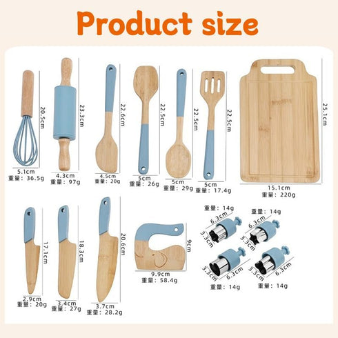 Set Sets Wooden Kids Safe Knife and Kids Baking for Real Cooking, Toddler Montessori Kitchen Tools, Cooking and Baking