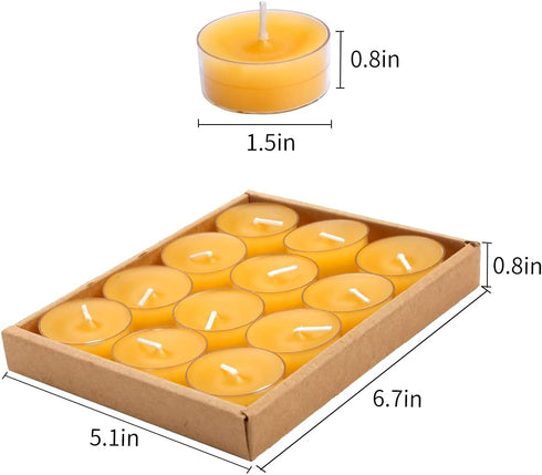 12pcs Natural Beeswax Tealight Candles, Handmade Decorative Unscented Tea Lights for Birthday Party, Wedding, Spa, Home