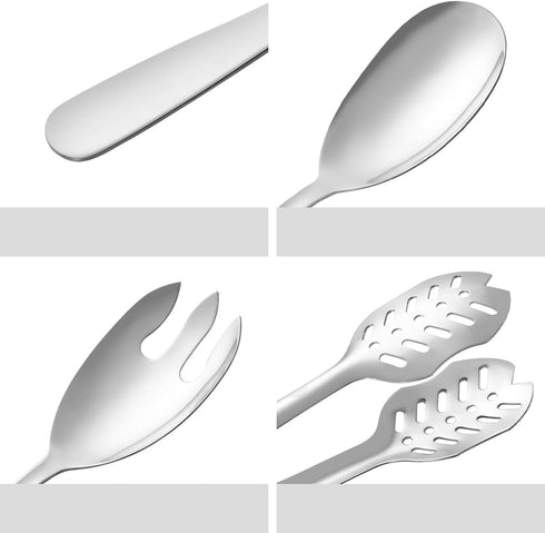 Salad Spoon and Fork Stainless Steel Tong Serving Set - Heavy Duty Metal Serving Utensils for Parties