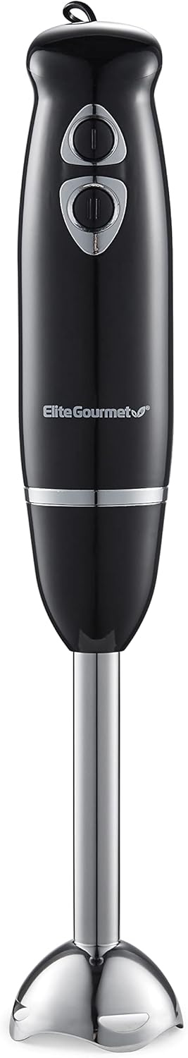 Elite Gourmet Immersion Hand Blender 500 Watts, 2 Speed Mixing, Stainless Steel Blades, Black