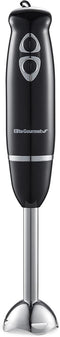Elite Gourmet Immersion Hand Blender 500 Watts, 2 Speed Mixing, Stainless Steel Blades, Black