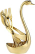 AnSaw Gold Swan Base Holder Set with 10 Pcs Mini Leaf Teaspoons & Dessert Forks - Perfect for Appetizers, Salads