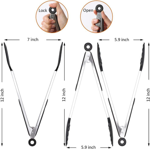 12 Inch Kitchen Tongs Set of 3, Silicone Tongs with Silicone Tips and Stainless Steel Handle, Tongs for Cooking, Baking, Grilling by Pharamat