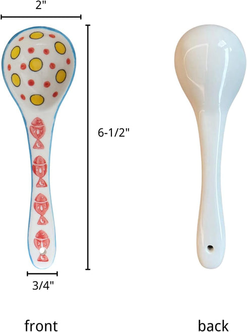 heart & home Ceramic Spoon Set of 6, Colorful Deep Round Soup Spoons, Ceramic Serving Spoons, 6.5'' Inches