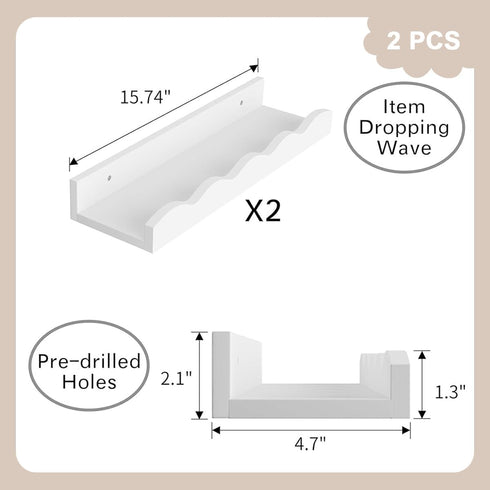 LUANTIANPAI Set 2 16 Inch Nursery Book Shelves Scalloped Floating Shelves of White Wall Shelves for Kids Baby Room Wood