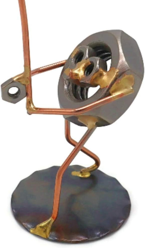 Fishing Nut Collectible Handmade Metal Art Figurine, Desk Accessories, Home Office Décor