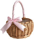 Wicker Rattan Flower Basket, Hand Woven Wedding Flower Girl Basket Decoration, Candy Storage Home Decoration (S, pink)