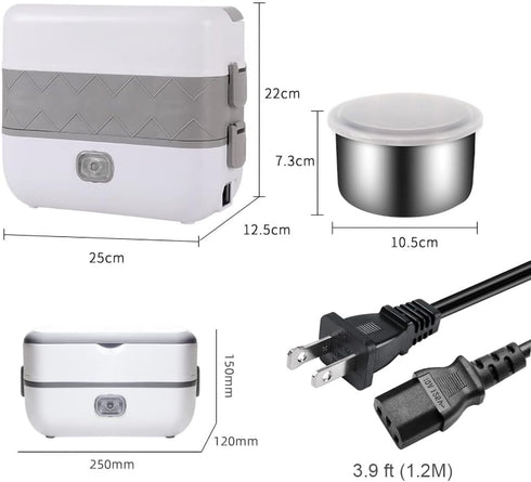 Portable Electric Lunch Box - Mini Rice Cooker, 2 Layers 4 Stainless Steel Steamer for Home Office Travel, 2L/110V/200W
