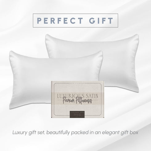 2-Pack Set Box-2-Piece Set, Elegant Comfort Cooling Viscose Satin Pillowcase with Hidden Zipper Closure, Silky Smooth