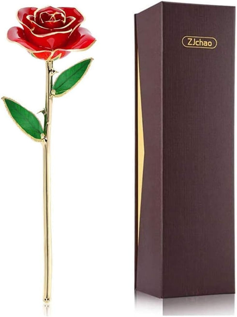 24K Red Rose Christmas Gift, Eternal Love Real Gold Plated Rose Flower, Romantic Present for Wife, Mom, Grandma,