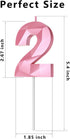 Number Birthday Candles (2 Candle Pink), 3D Diamond Shape 2nd Happy Birthday Cake Topper for Celebration Supplies