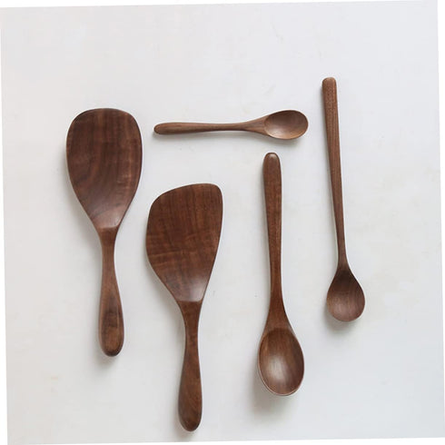 Black Walnut Cutlery Set Flatware Kitchen Tool Wood Scoop Wooden Rice Spoon Honey Spoon Black Walnut Spoon Kitchen Cooking Scoop Cooking Utensils Japanese-style Child