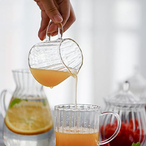CHOOLD Creative Clear Crystal Glass Creamer Jug for Kitchen, Embossed Stripe (4/5.5/9/12oz)