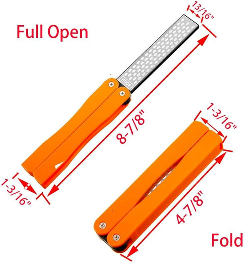 Diamond Knife Sharpener Pocket Sharpening Stone #400/600, Folding Portable Orange - 1pcs