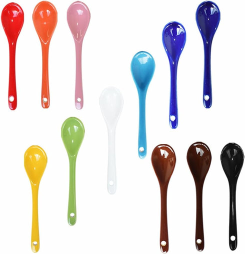 12 Color Porcelain Egg Spoons, 5 Inch Ceramic Spoons for Coffee, Dessert, Yogurt, Milky Tea