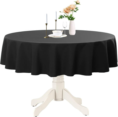 Romanstile Round Waterproof Tablecloth, Stain Resistant Washable Polyester Covers for Kitchen Dining Party - Black, 60