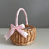 Wicker Rattan Flower Basket, Hand Woven Wedding Flower Girl Basket Decoration, Candy Storage Home Decoration (S, pink)