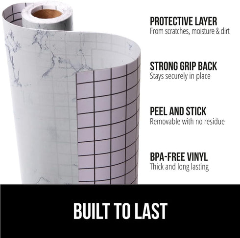 Gorilla Grip Peel and Stick Paper for Book Covers, Countertops, Drawers, Kitchen Cabinets, Shelves, and Crafts, Protective Easy Install Removable Vinyl Adhesive Liners, 17.5 in x 20 FT, Marble by Gorilla Grip