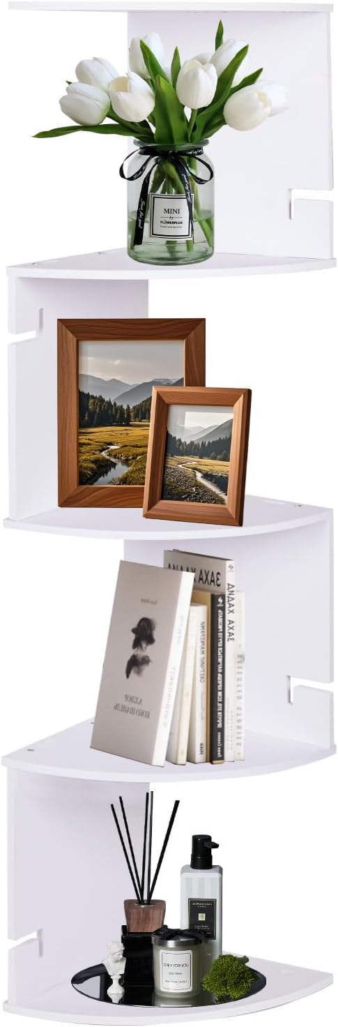 5 7.87 7.87 33.46 INCHES ShellKingdom Corner Shelf Wall Mount, Tier Corner Bookshelf, Floating Display Shelves