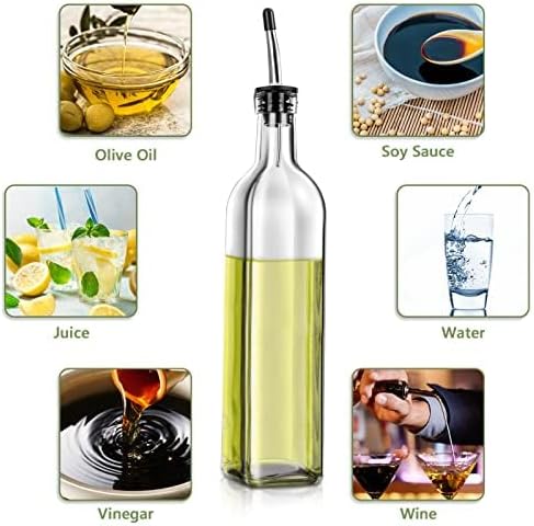 Olive Oil Dispenser Bottle, 2 Pcs Glass Olive Oil Dispenser and Vinegar Dispenser Set with 2 Stainless Steel Pourers, 4 Labels,1 Brush and 1 Funnel Oil Bottles for Kitchen (500ml) by Leaflai