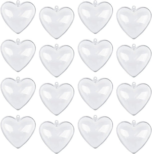 Jangostor 20 Packs Clear Heart Ornaments Balls for DIY Valentine Decorations, 6.5CM Plastic Fillable Baubles