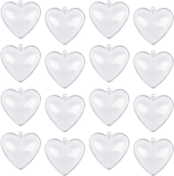 Jangostor 20 Packs Clear Heart Ornaments Balls for DIY Valentine Decorations, 6.5CM Plastic Fillable Baubles
