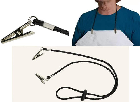 FSSTUD 2 PCS Black Adjustable Bib Holder Clips Napkin Holders Napkin Clip Neck Chain for Adult