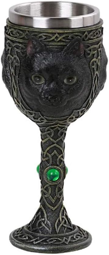 Pacific Giftware PT Celtic Black Cat Collectible Goblet, Drinkable Resin Figurine with Removable Stainless Steel Inner