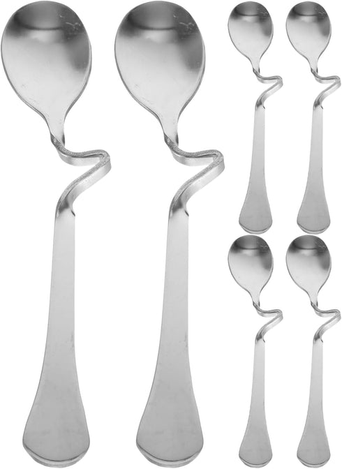 SOLUSTRE 6pcs Stainless Steel Espresso Spoons with Curved Handle, Dessert Spoons for Honey Milk Coffee Mixing