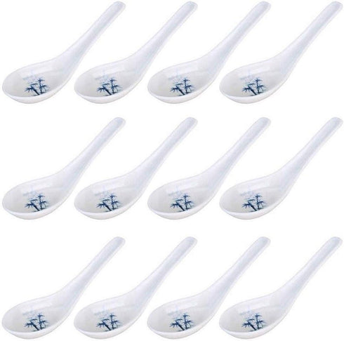 JapanBargain Set of 12 Asian Japanese Chinese Wonton Soba Rice Pho Ramen Noodle Soup Spoons, White/Blue