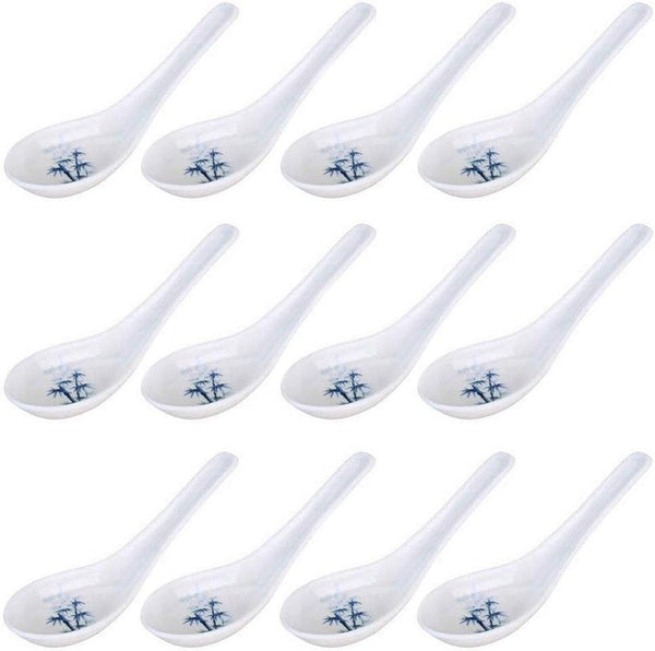 JapanBargain Set of 12 Asian Japanese Chinese Wonton Soba Rice Pho Ramen Noodle Soup Spoons, White/Blue