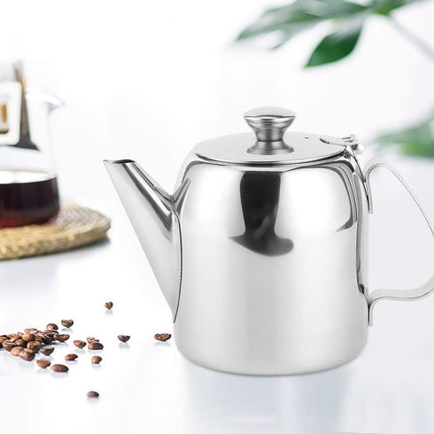 Stainless Steel Teapot, Round Coffee Tea Pot Water Kettle for Kitchen, Hotel, Restaurant, Conference Room (Silver)